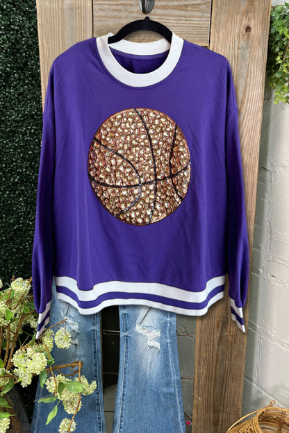 Shiny Basketball Stripe Patchwork Sweatshirt