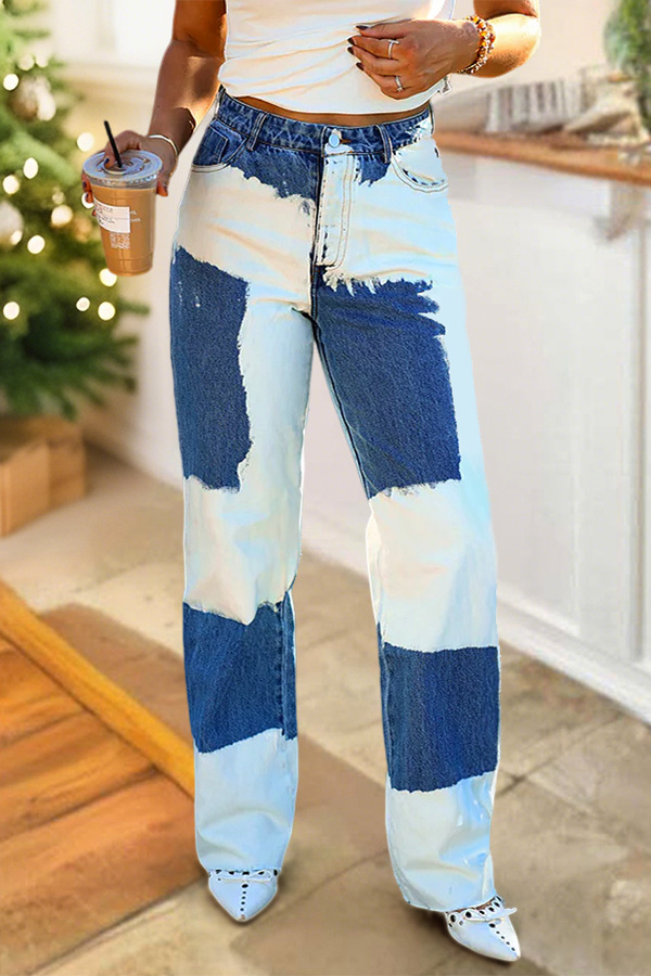 Western Cowboy Style Color-Blocked Wide-Leg Pants