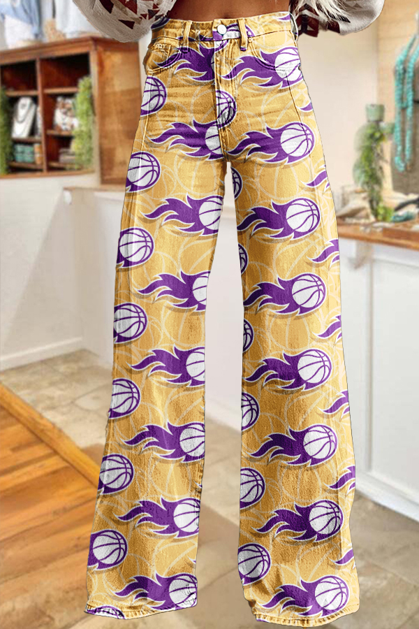 Game Day Basketball Print Wide-Leg Pants