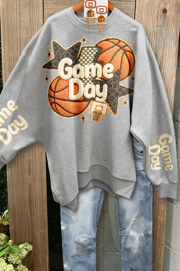 Game Day Basketball Batwing Sleeve Sweatshirt