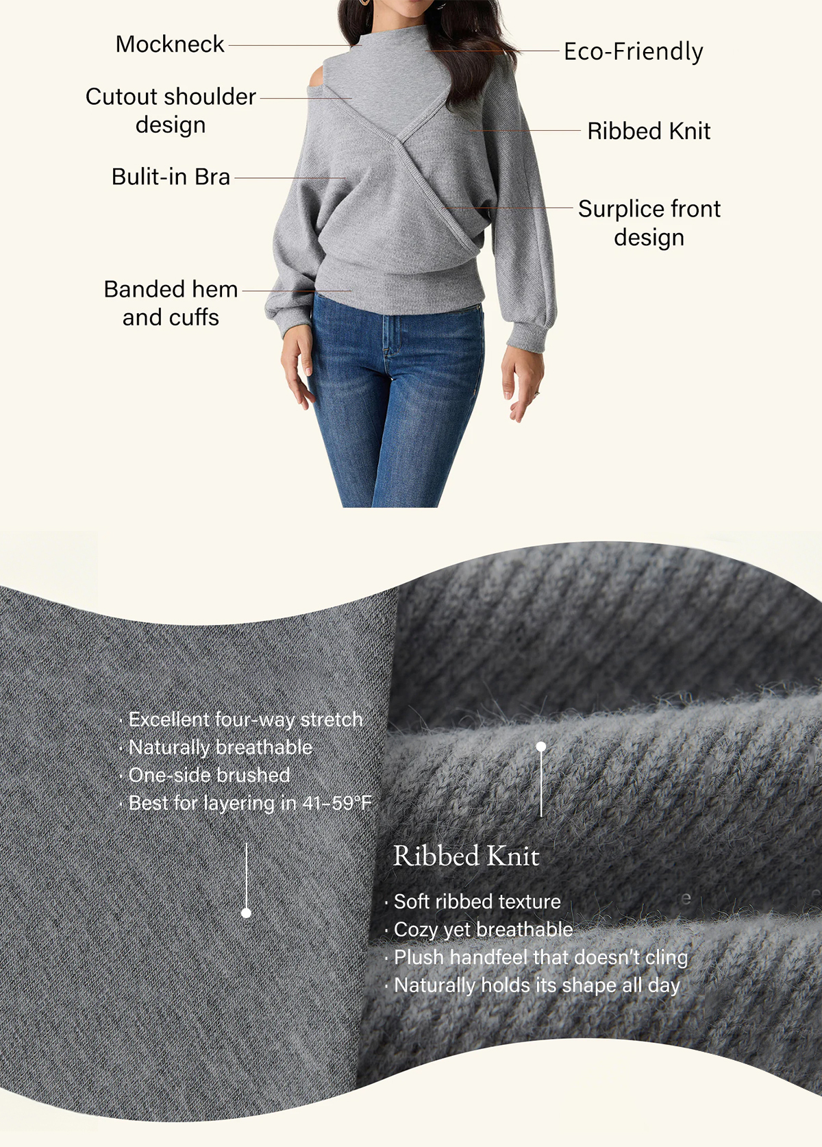 Cozy Warm Waisted Mockneck Cutout Shoulder Surplice Brami