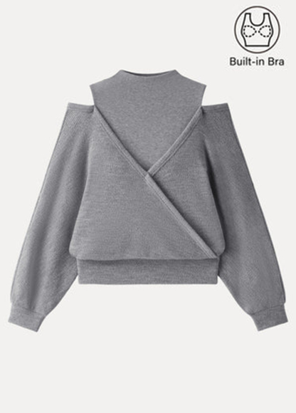 Cozy Warm Waisted Mockneck Cutout Shoulder Surplice Brami