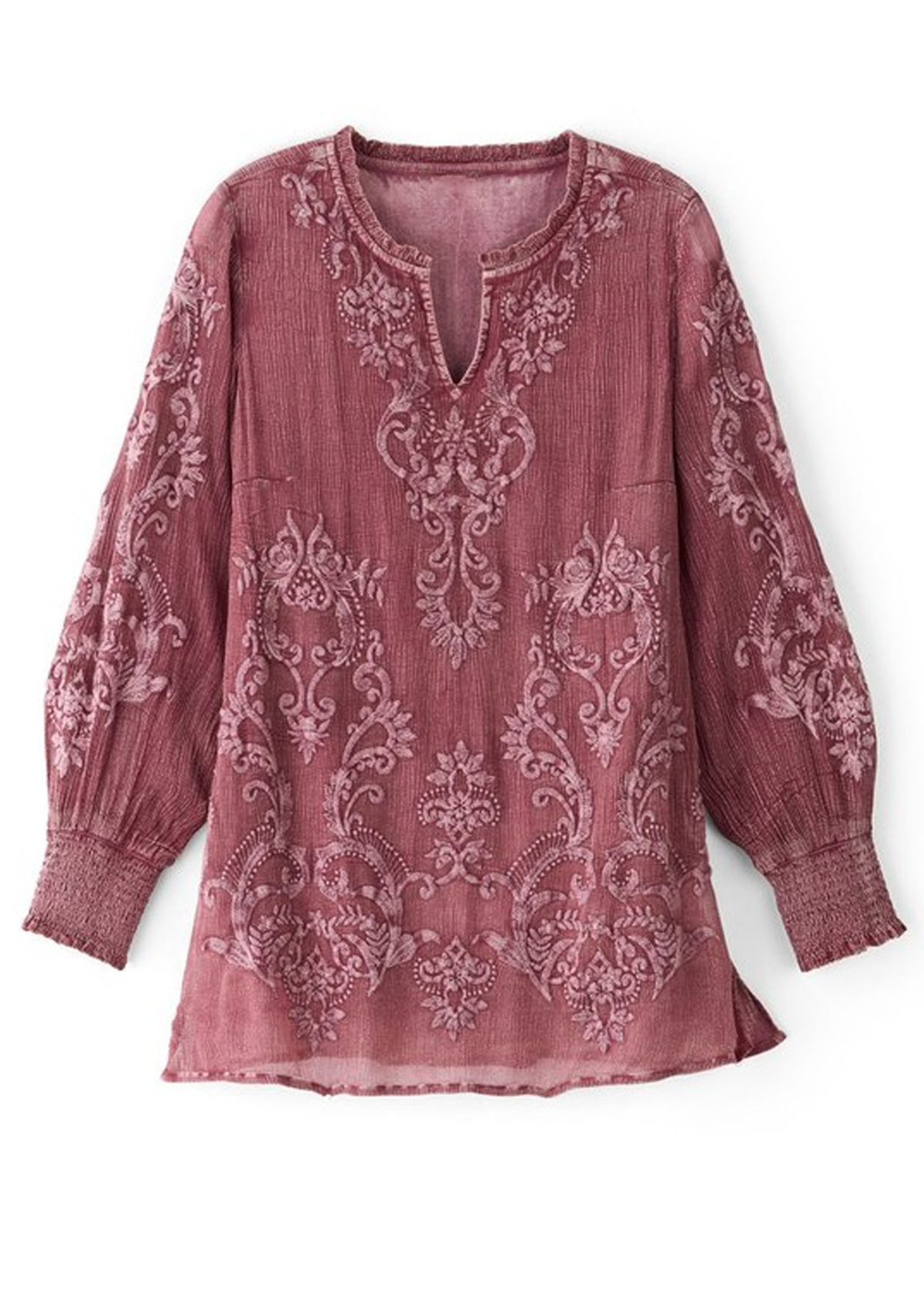 Flowy Waisted Slimming Embroidered Floral Smocked Top