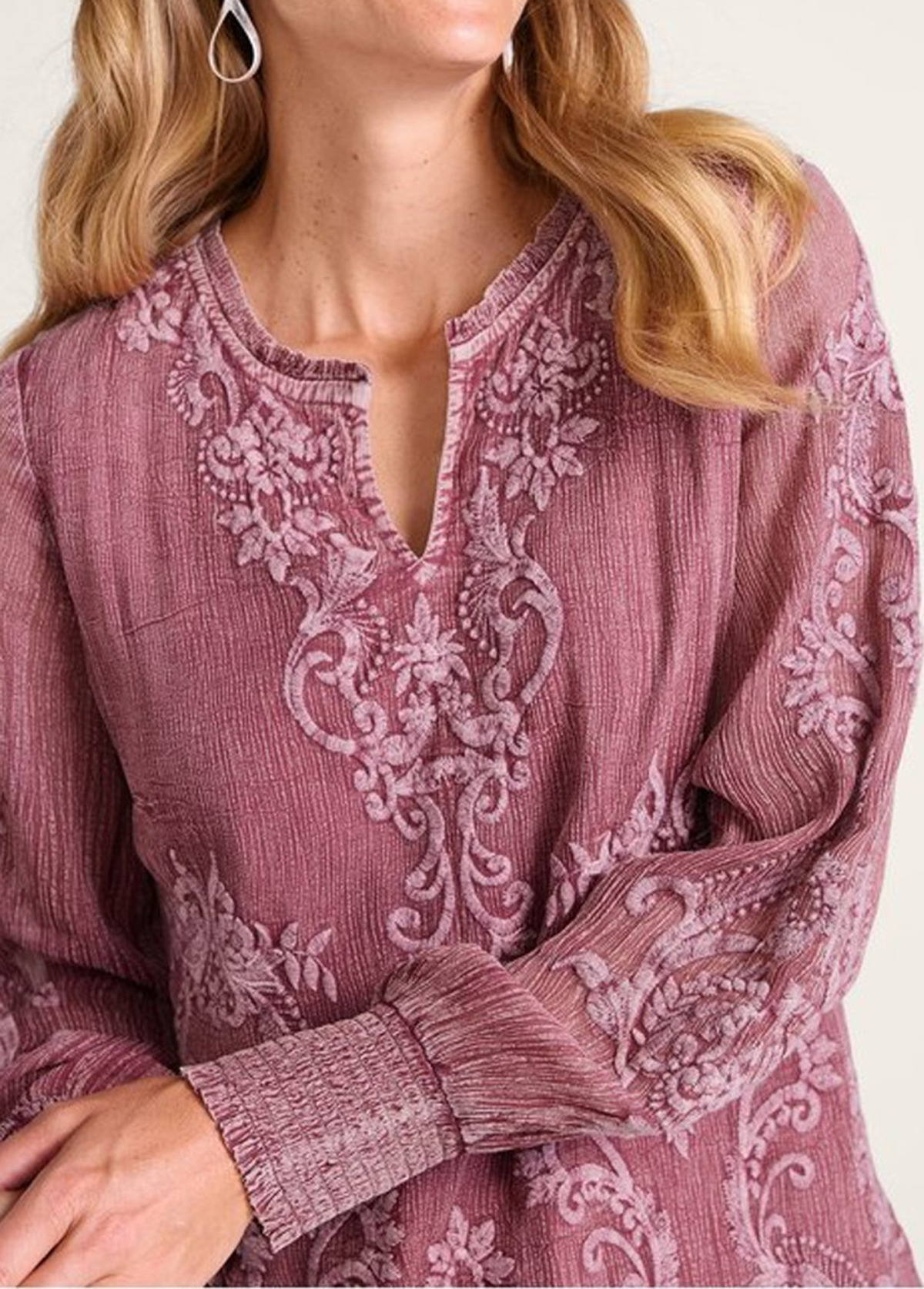 Flowy Waisted Slimming Embroidered Floral Smocked Top