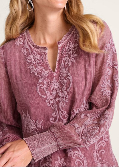 Flowy Waisted Slimming Embroidered Floral Smocked Top