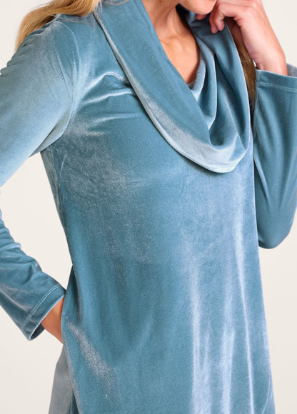 High-Waist Slimming Vision In Velvet Draped Cowl Neck Tunic