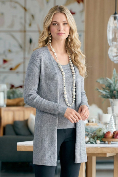 Cozy Waisted Slimming Ribbed Vest And Cardigan Two-Piece Set