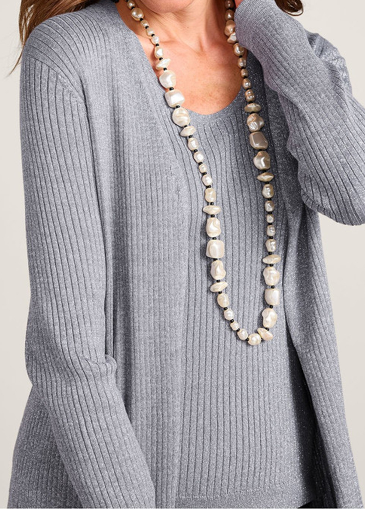 Cozy Waisted Slimming Ribbed Vest And Cardigan Two-Piece Set