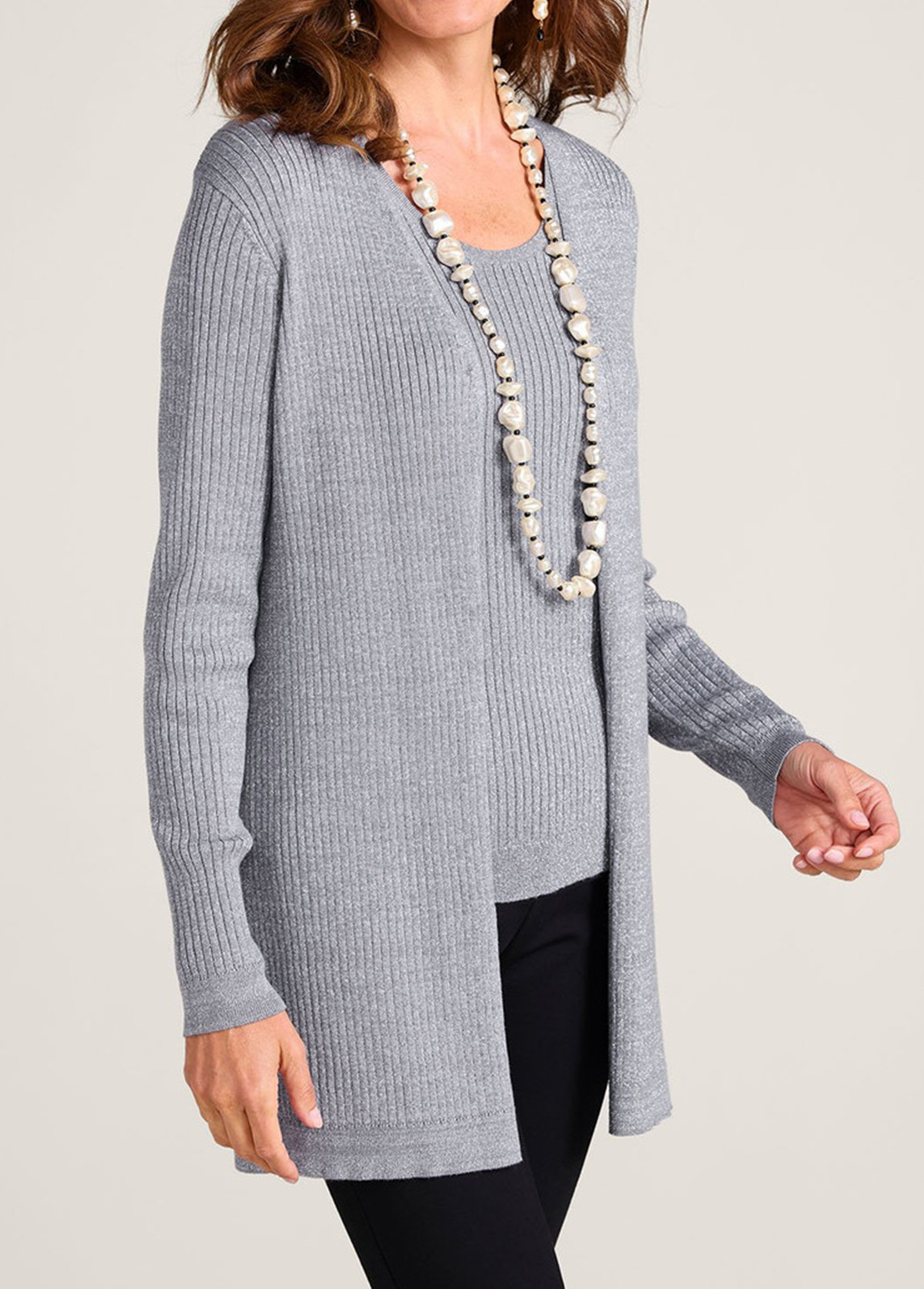 Cozy Waisted Slimming Ribbed Vest And Cardigan Two-Piece Set