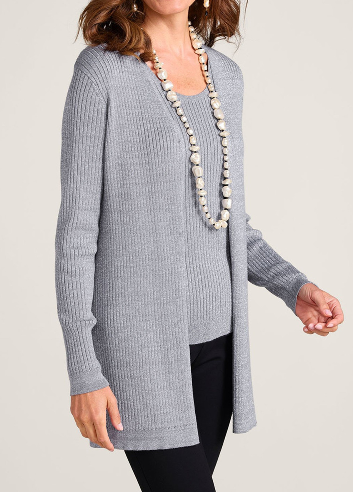 Cozy Waisted Slimming Ribbed Vest And Cardigan Two-Piece Set