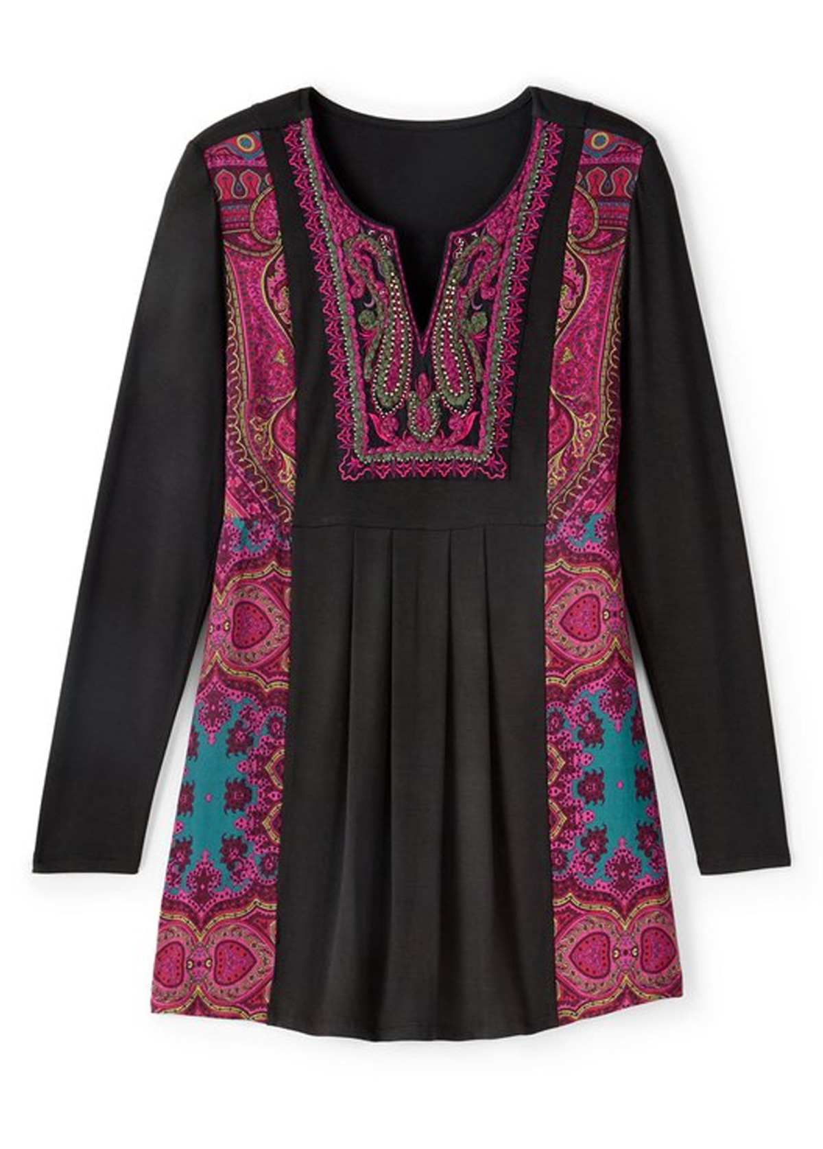 High-Waist Slimming Ethnic Embroidered Patchwork Ruched Top