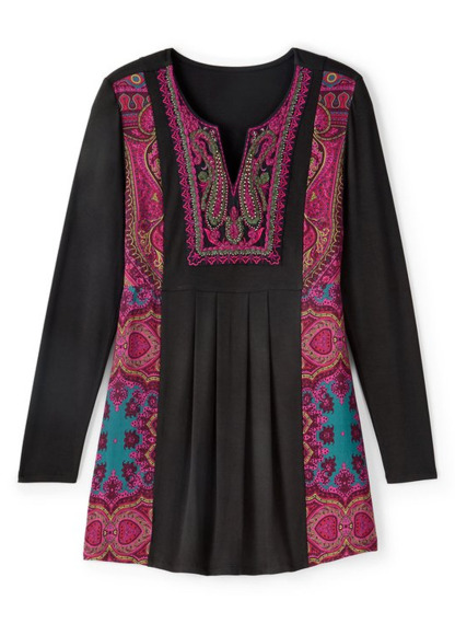 High-Waist Slimming Ethnic Embroidered Patchwork Ruched Top