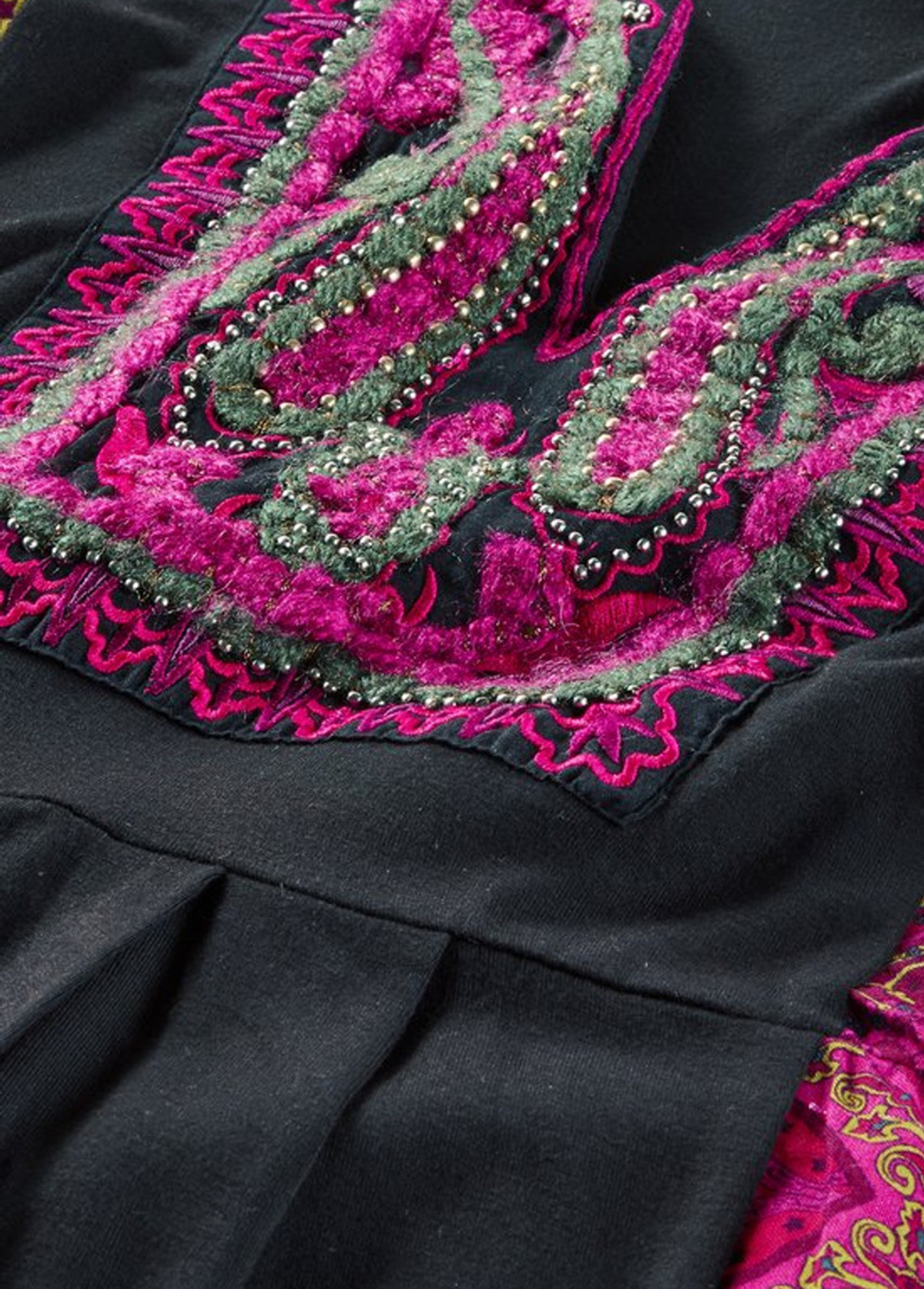 High-Waist Slimming Ethnic Embroidered Patchwork Ruched Top