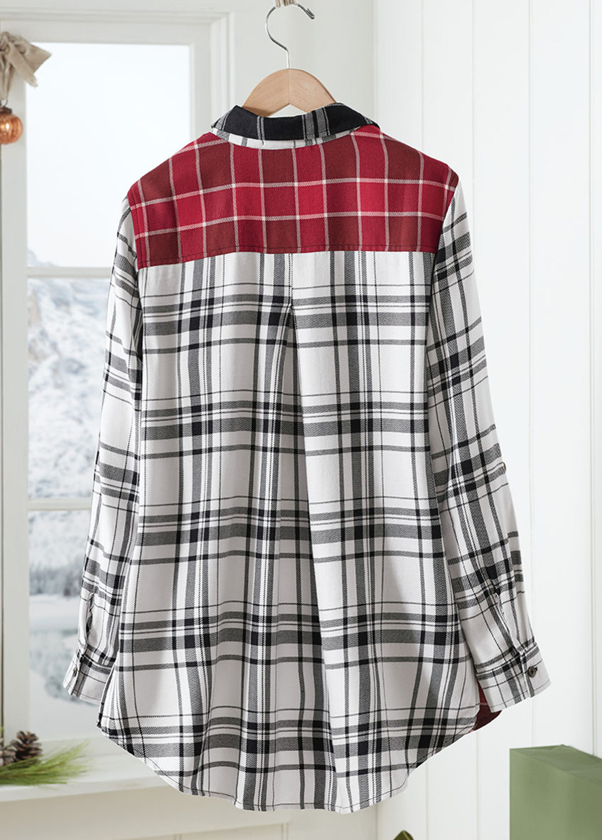 High-Waist Slimming Embroidered Patchwork Plaid Tunic