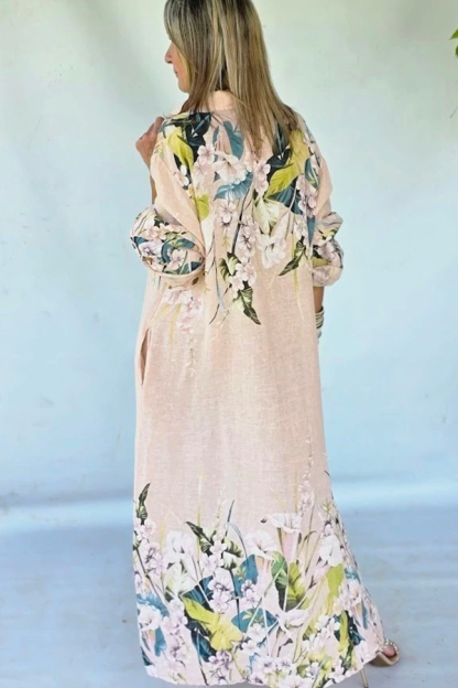 Blush Floral Linen Maxi Shirt Dress | Oversized Resort Cover-Up