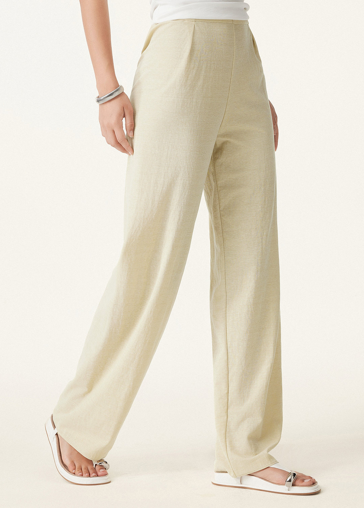 Slimming Wrinkle-Resistant Cotton-Linen Mid Rise Straight