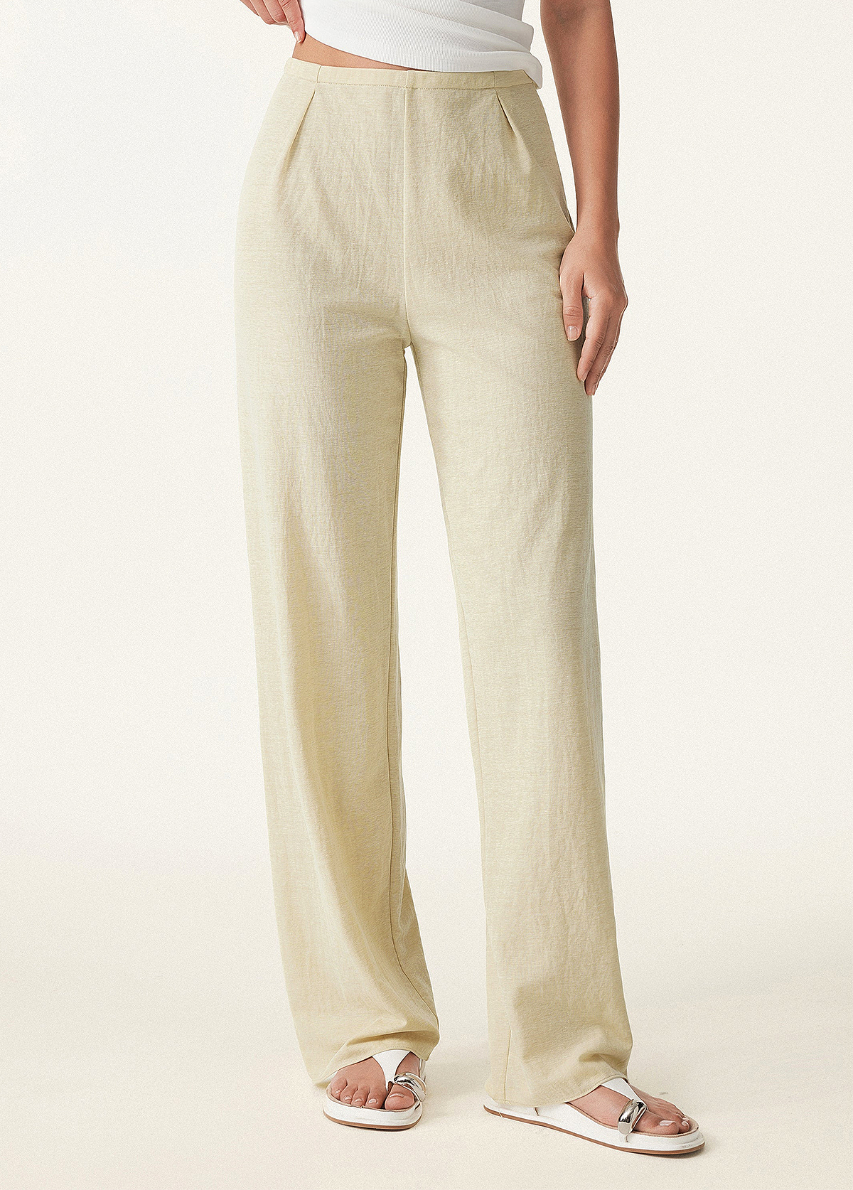 Slimming Wrinkle-Resistant Cotton-Linen Mid Rise Straight