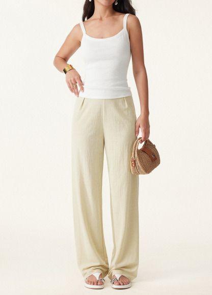 Slimming Wrinkle-Resistant Cotton-Linen Mid Rise Straight