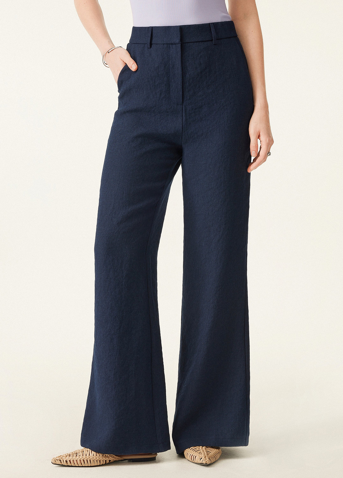 Butt Lif Linen High-Waist Flared Pant With Pockets