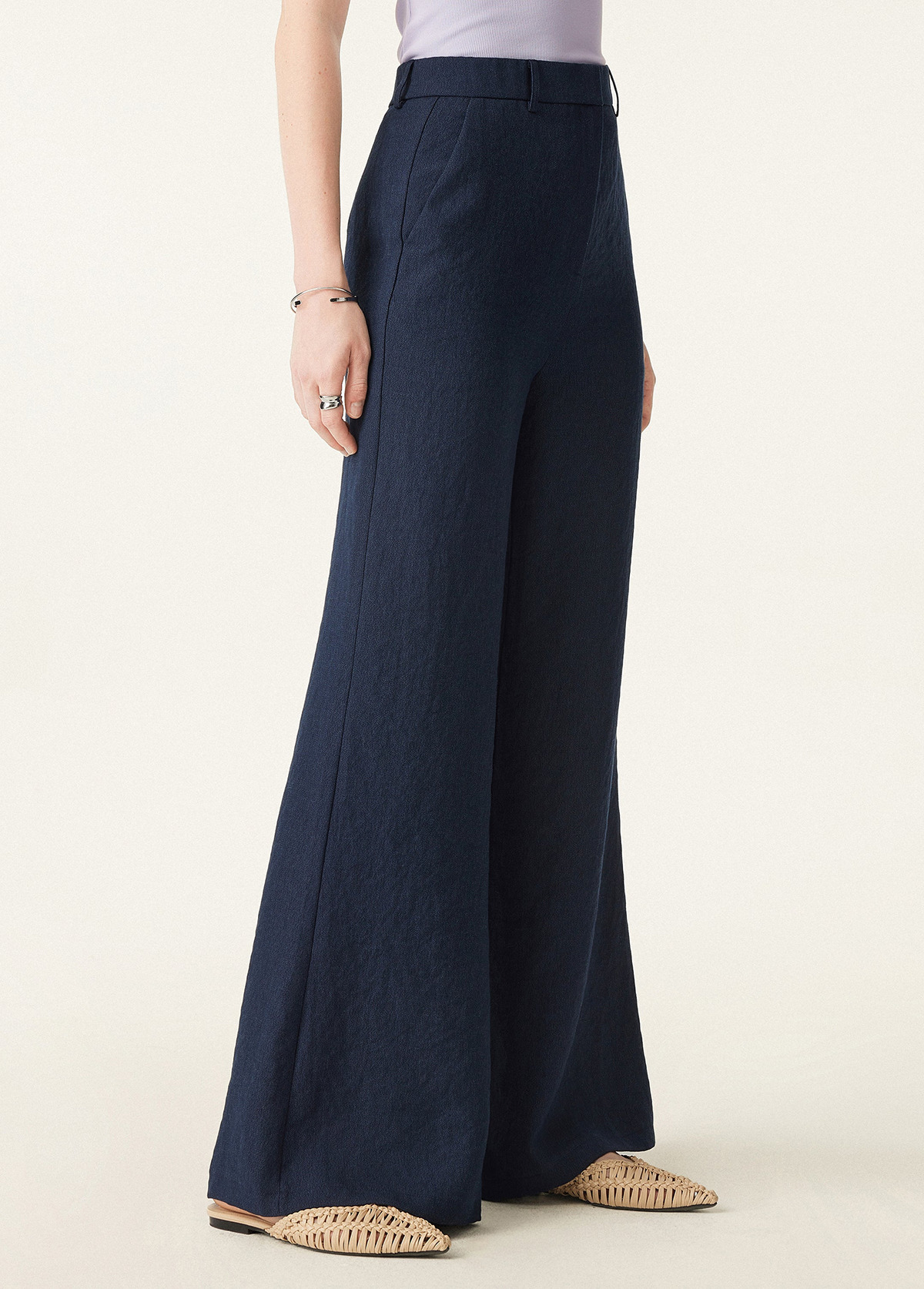 Butt Lif Linen High-Waist Flared Pant With Pockets