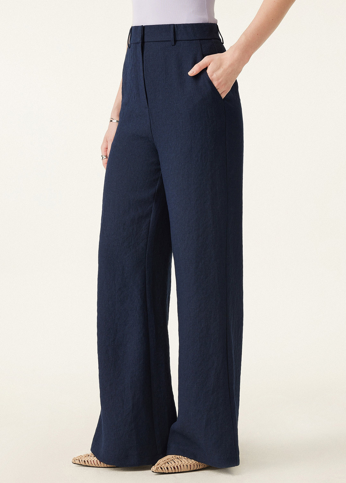 Butt Lif Linen High-Waist Flared Pant With Pockets