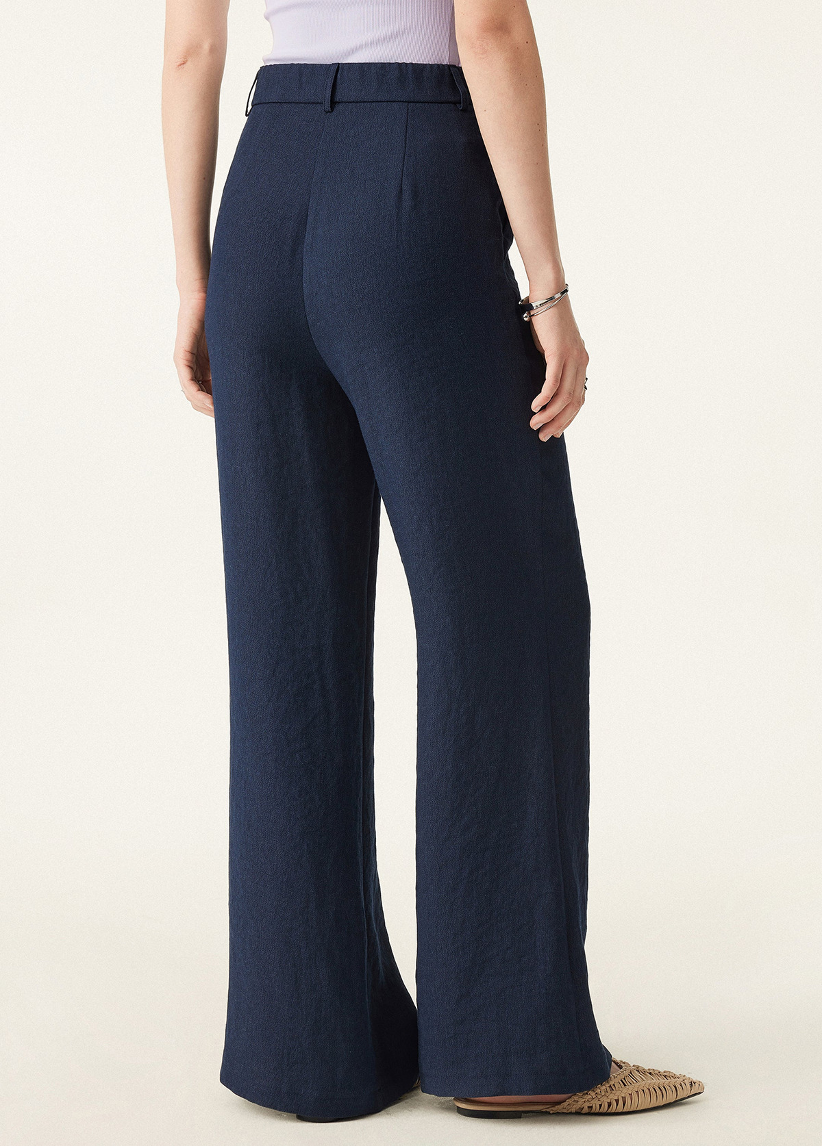Butt Lif Linen High-Waist Flared Pant With Pockets