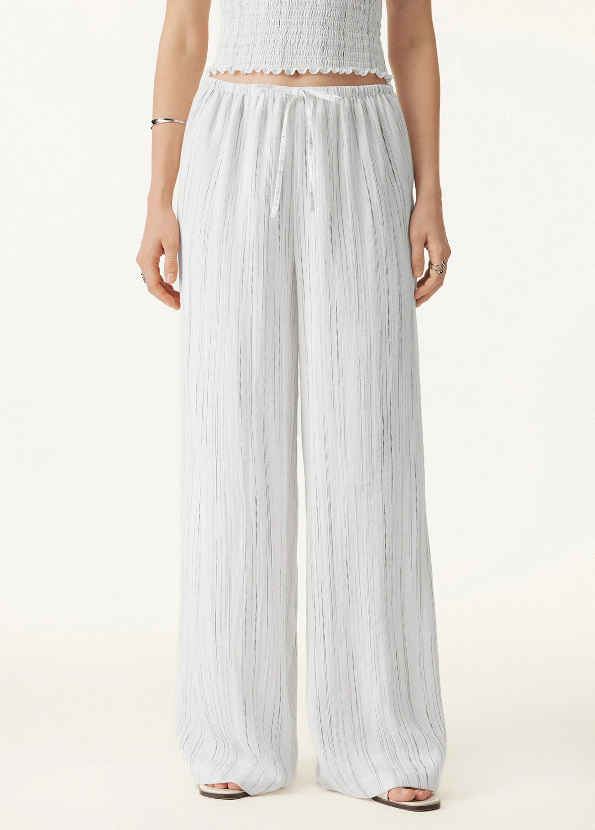 Cozy And Classic Linen Striped Wide-Leg Trousers
