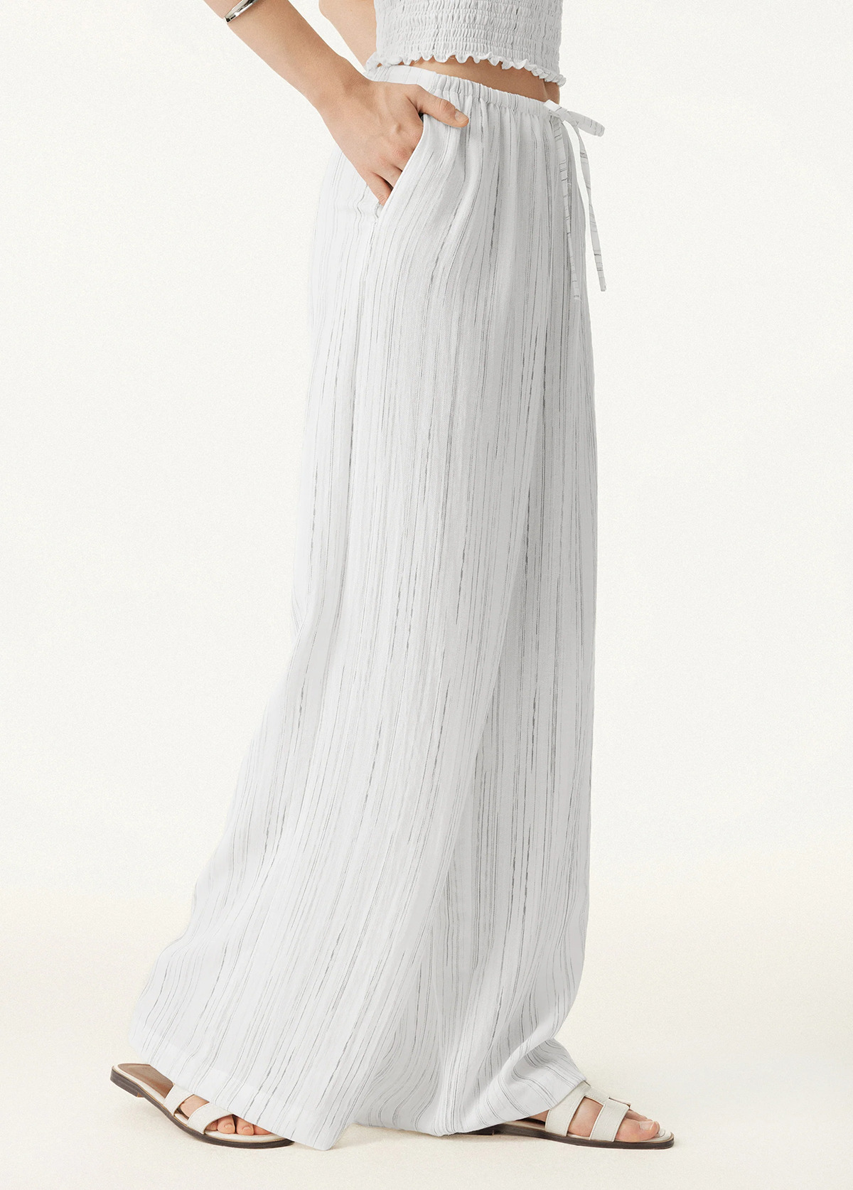 Cozy And Classic Linen Striped Wide-Leg Trousers