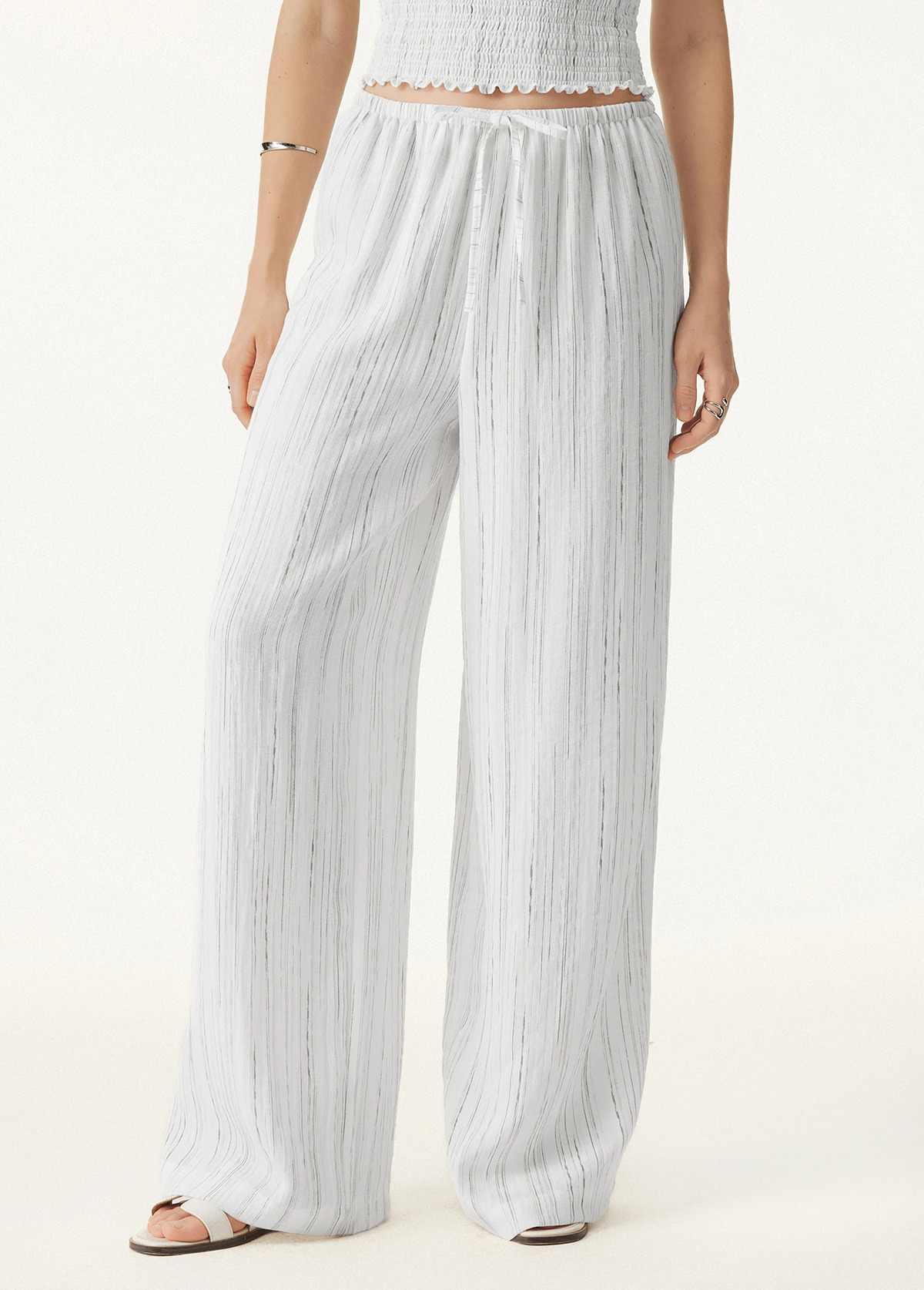 Cozy And Classic Linen Striped Wide-Leg Trousers