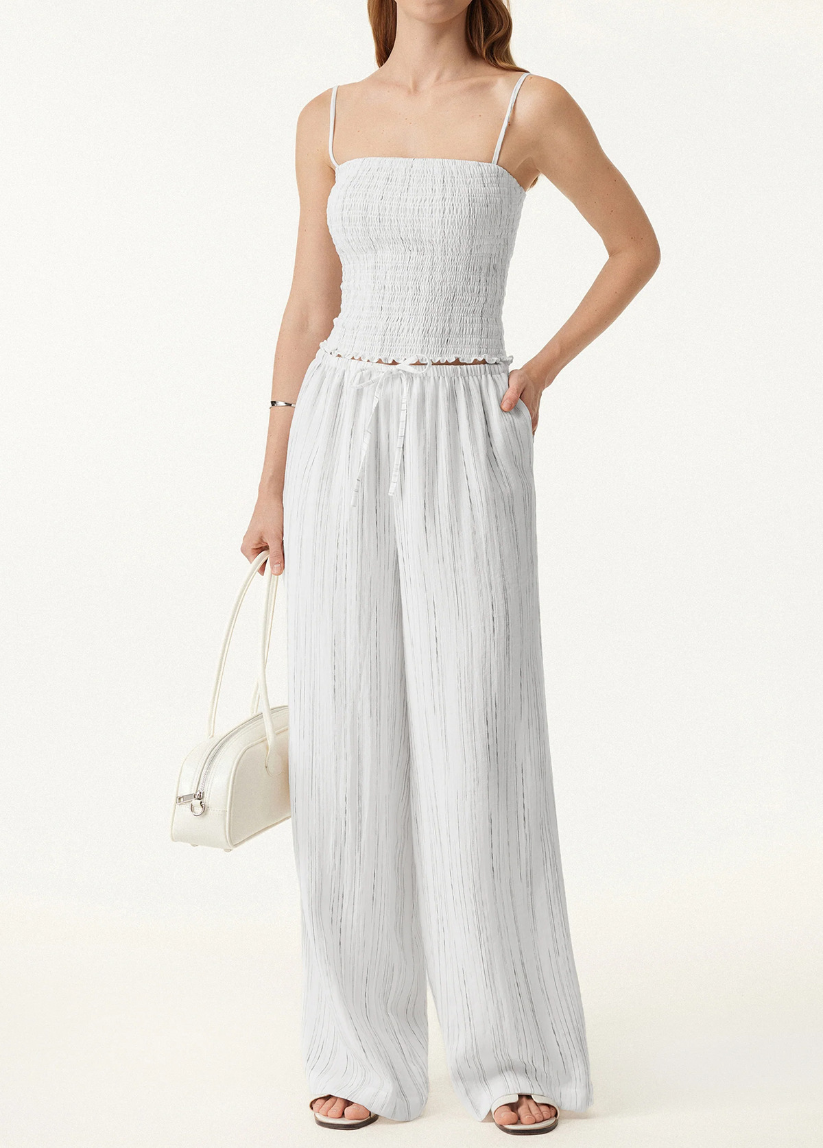Cozy And Classic Linen Striped Wide-Leg Trousers
