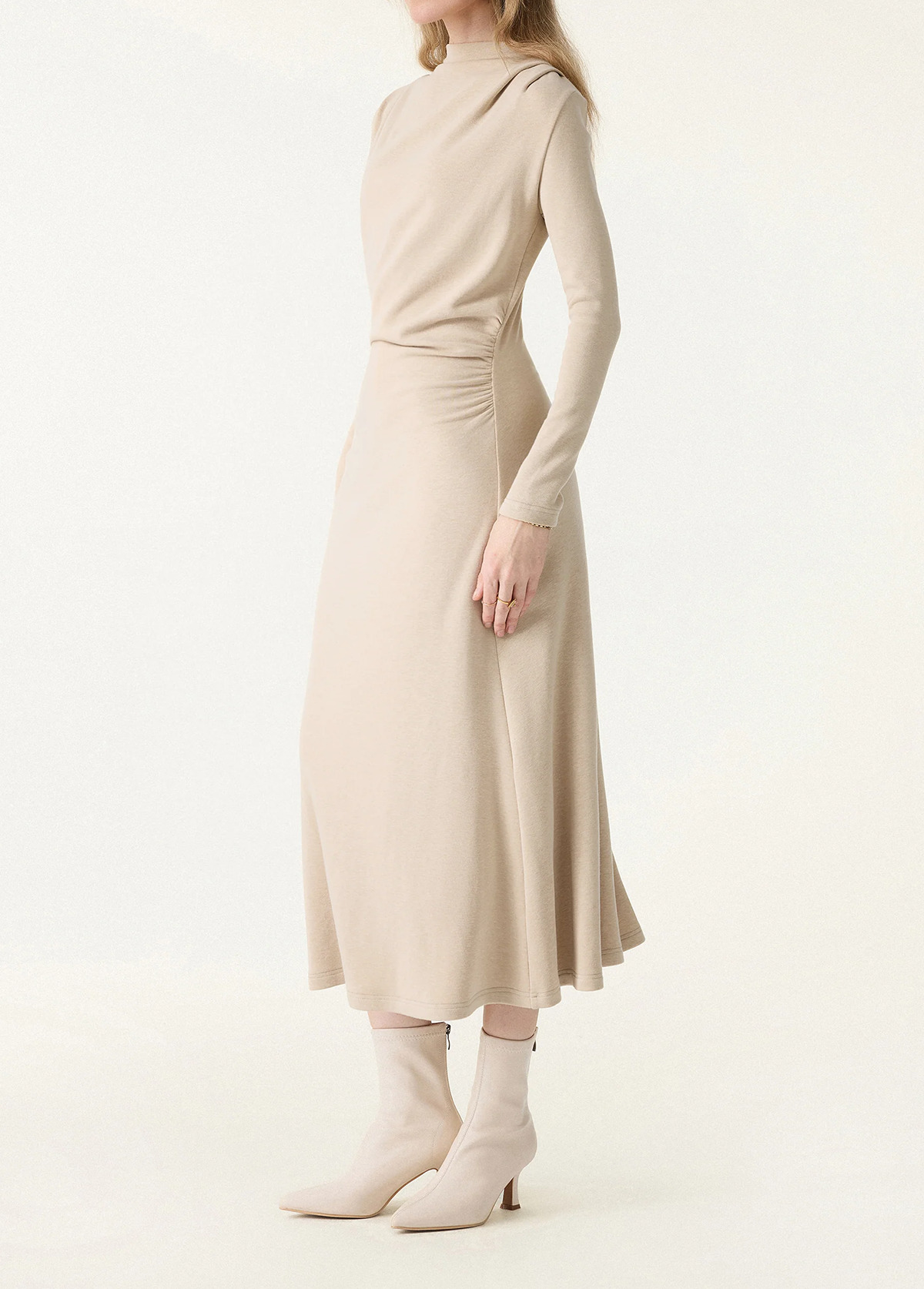 Waisted Slimming Ruched Mock Neck Fit-And-Flare Brami Dress