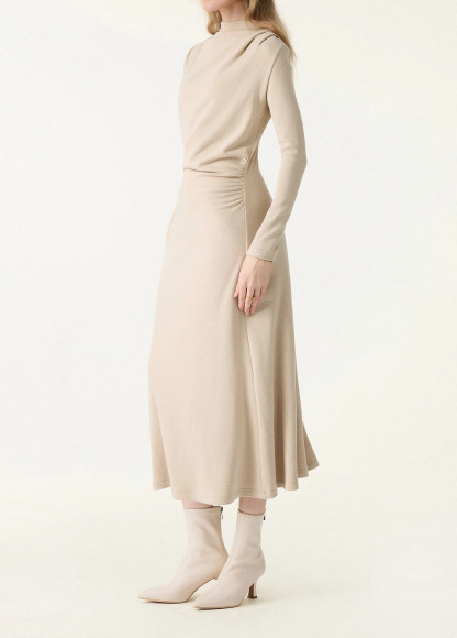 Waisted Slimming Ruched Mock Neck Fit-And-Flare Brami Dress