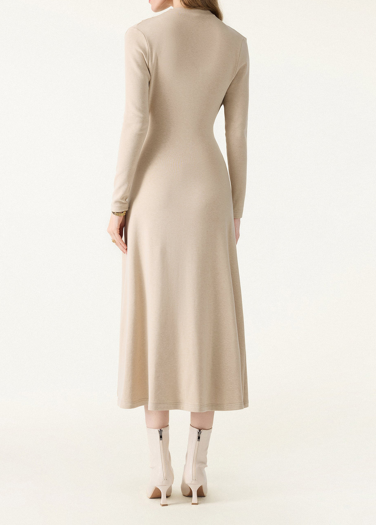 Waisted Slimming Ruched Mock Neck Fit-And-Flare Brami Dress