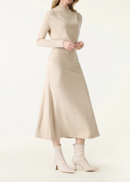 Waisted Slimming Ruched Mock Neck Fit-And-Flare Brami Dress