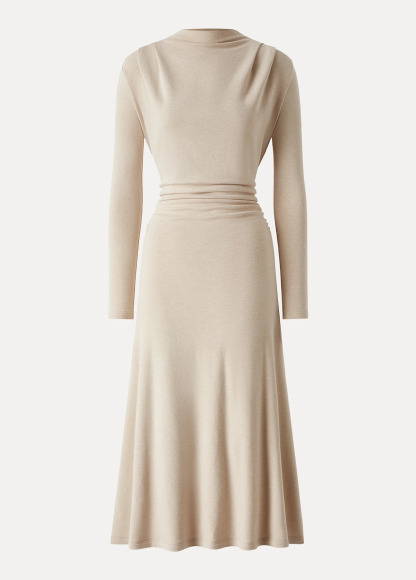 Waisted Slimming Ruched Mock Neck Fit-And-Flare Brami Dress