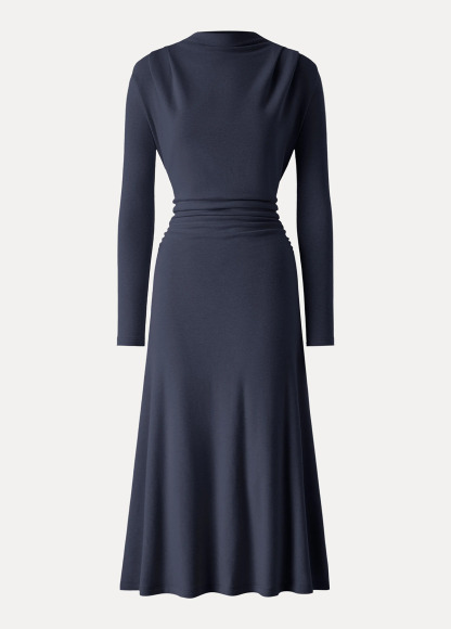 Waisted Slimming Ruched Mock Neck Fit-And-Flare Brami Dress