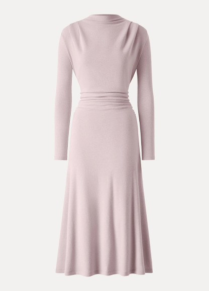 Waisted Slimming Ruched Mock Neck Fit-And-Flare Brami Dress