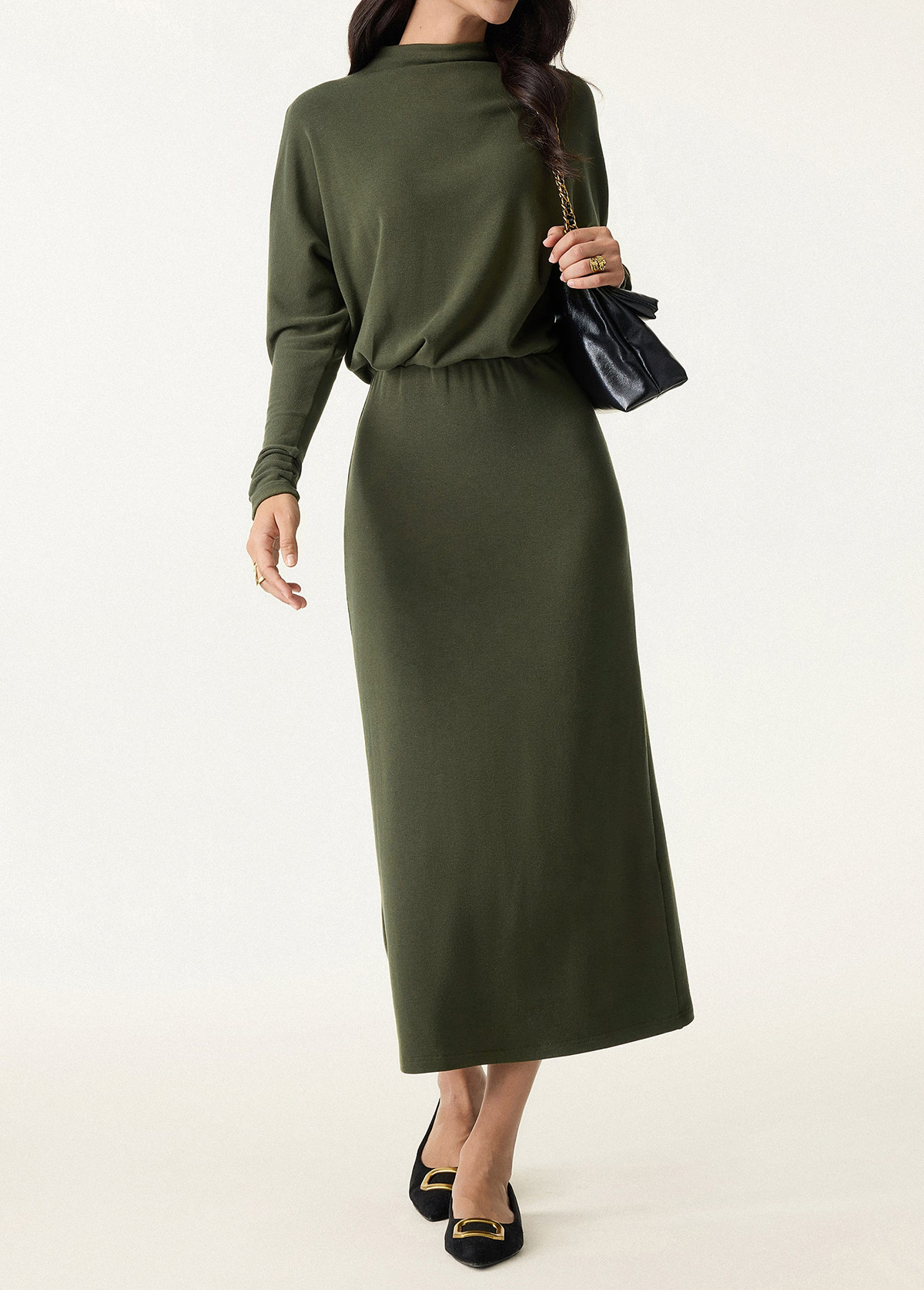 Batwing Sleeve Cinched Slimming Waist Brami Midi Dress