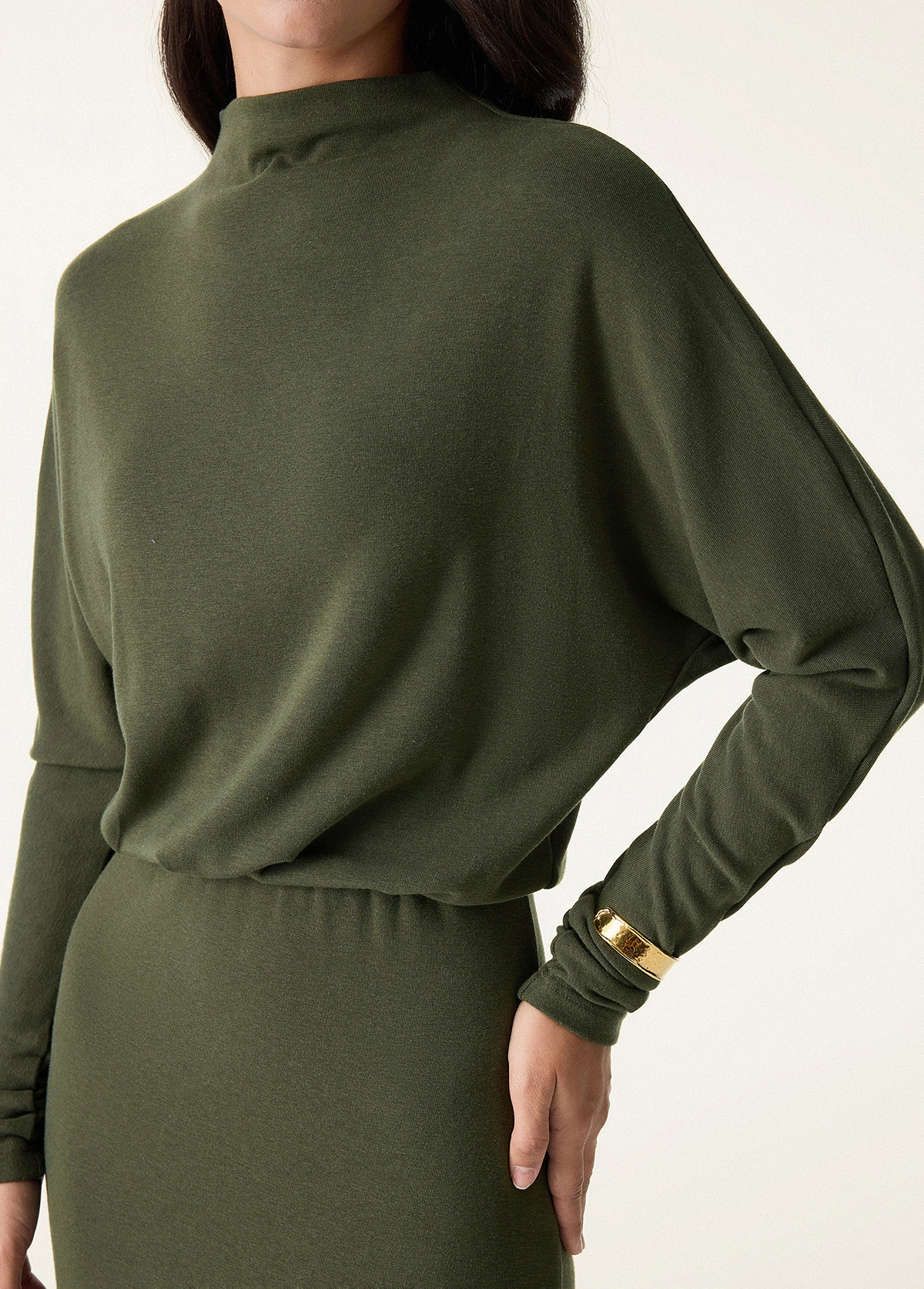 Batwing Sleeve Cinched Slimming Waist Brami Midi Dress