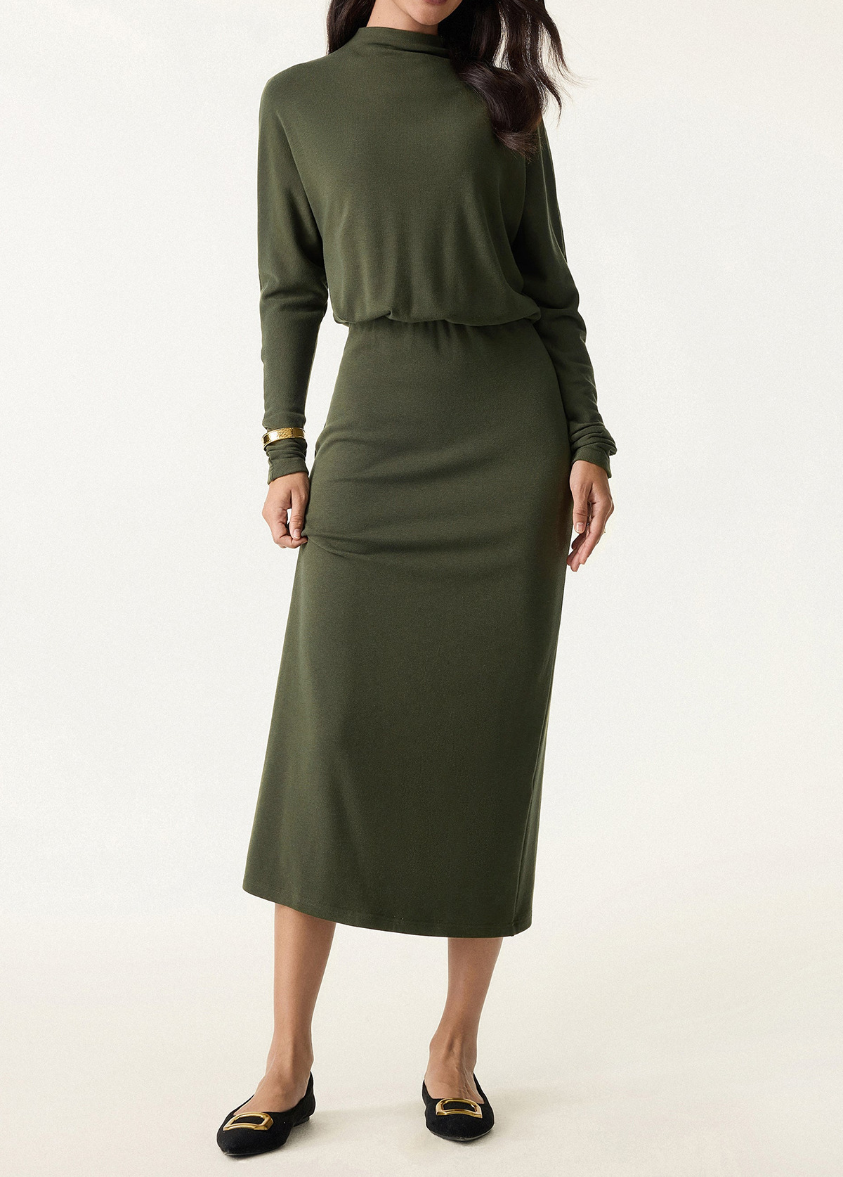 Batwing Sleeve Cinched Slimming Waist Brami Midi Dress