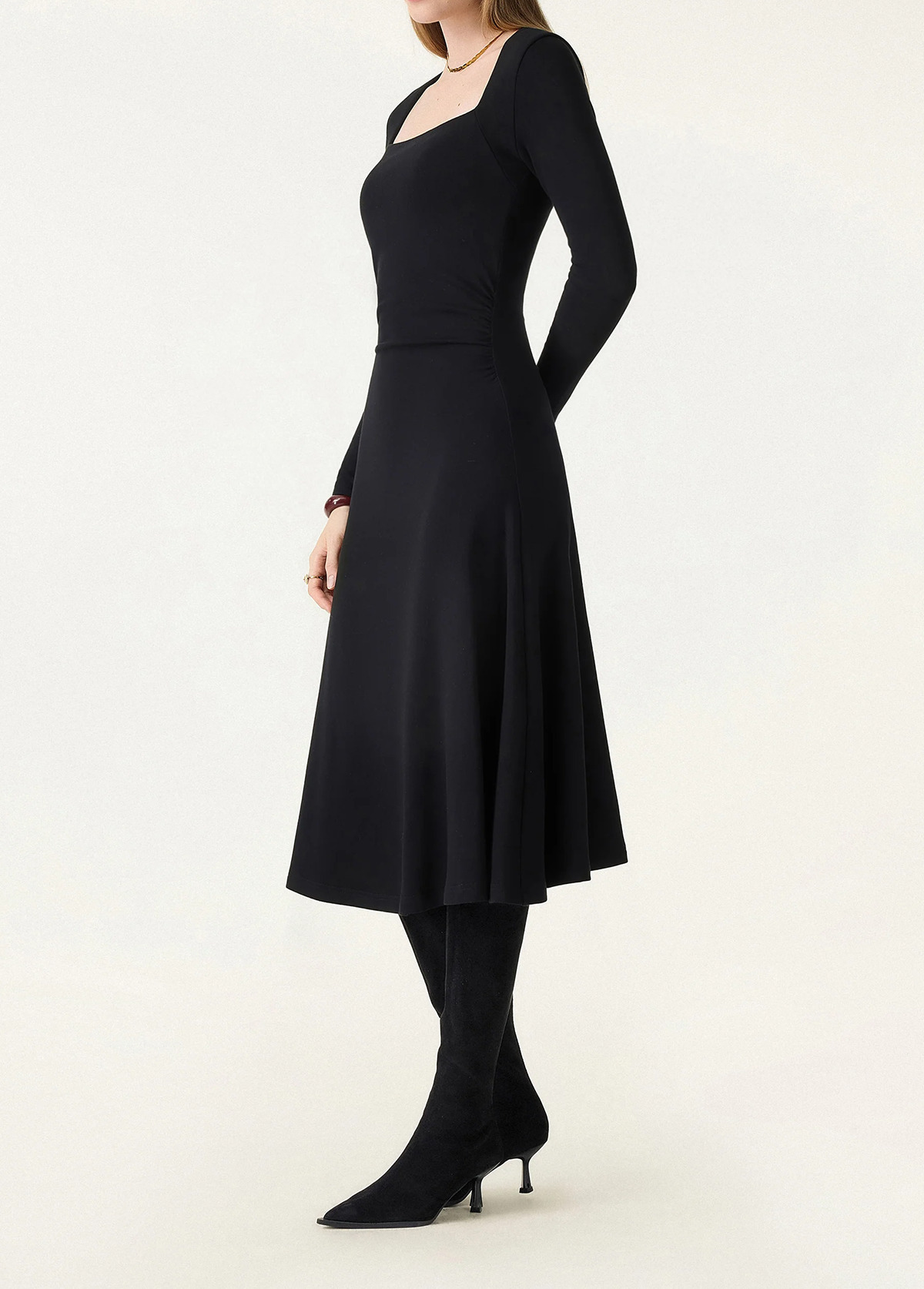 Waist Slimming Angular Square Neck Flare Midi Brami Dress