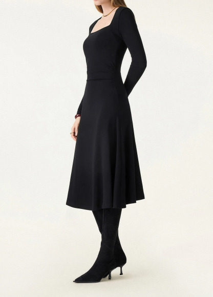 Waist Slimming Angular Square Neck Flare Midi Brami Dress