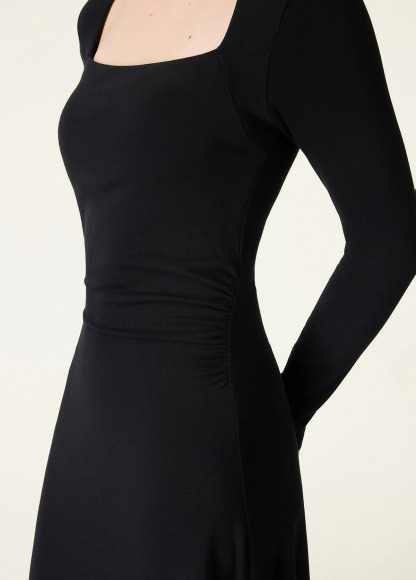 Waist Slimming Angular Square Neck Flare Midi Brami Dress