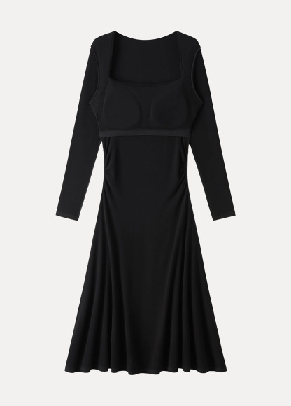 Waist Slimming Angular Square Neck Flare Midi Brami Dress