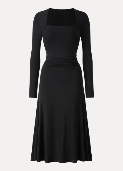 Waist Slimming Angular Square Neck Flare Midi Brami Dress