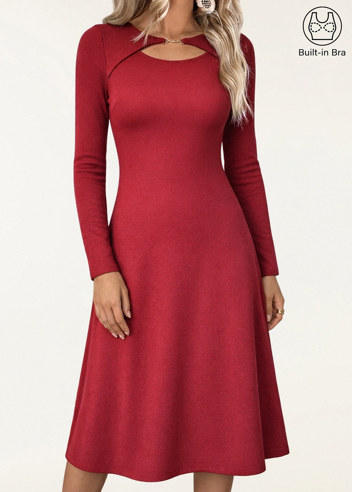 Waisted Slimming Metal Chain Detail Boat Neck Midi Brami Dress