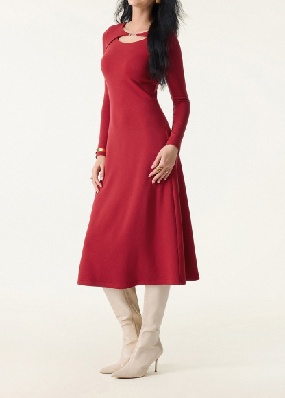 Waisted Slimming Metal Chain Detail Boat Neck Midi Brami Dress