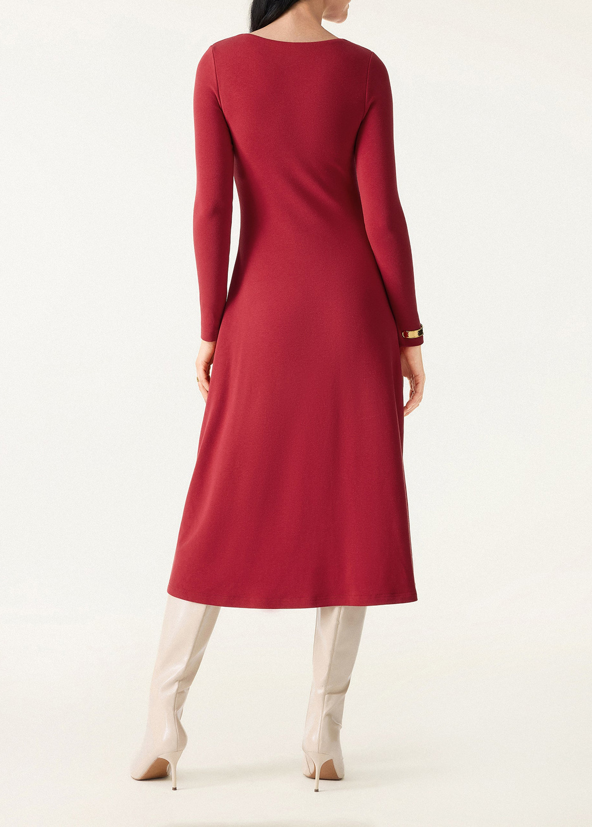 Waisted Slimming Metal Chain Detail Boat Neck Midi Brami Dress