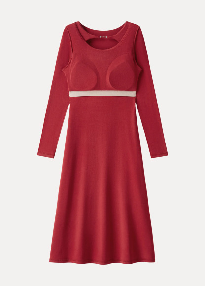 Waisted Slimming Metal Chain Detail Boat Neck Midi Brami Dress