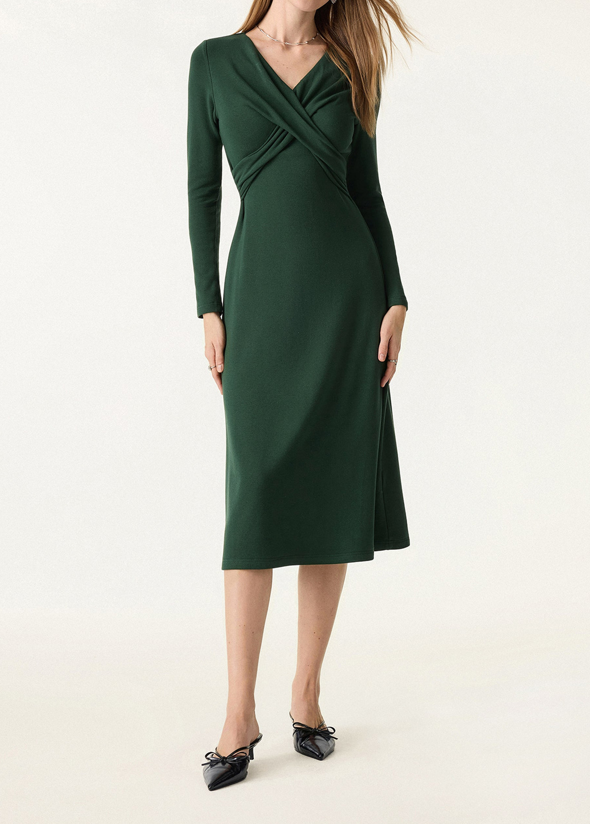 High-Waist V-Neck Surplice Waisted Midi Brami Dress
